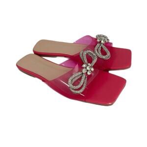 Flat Sandals Bow Rhinestones Size 9 Pink Sparkle Summer Beach Soul Princess